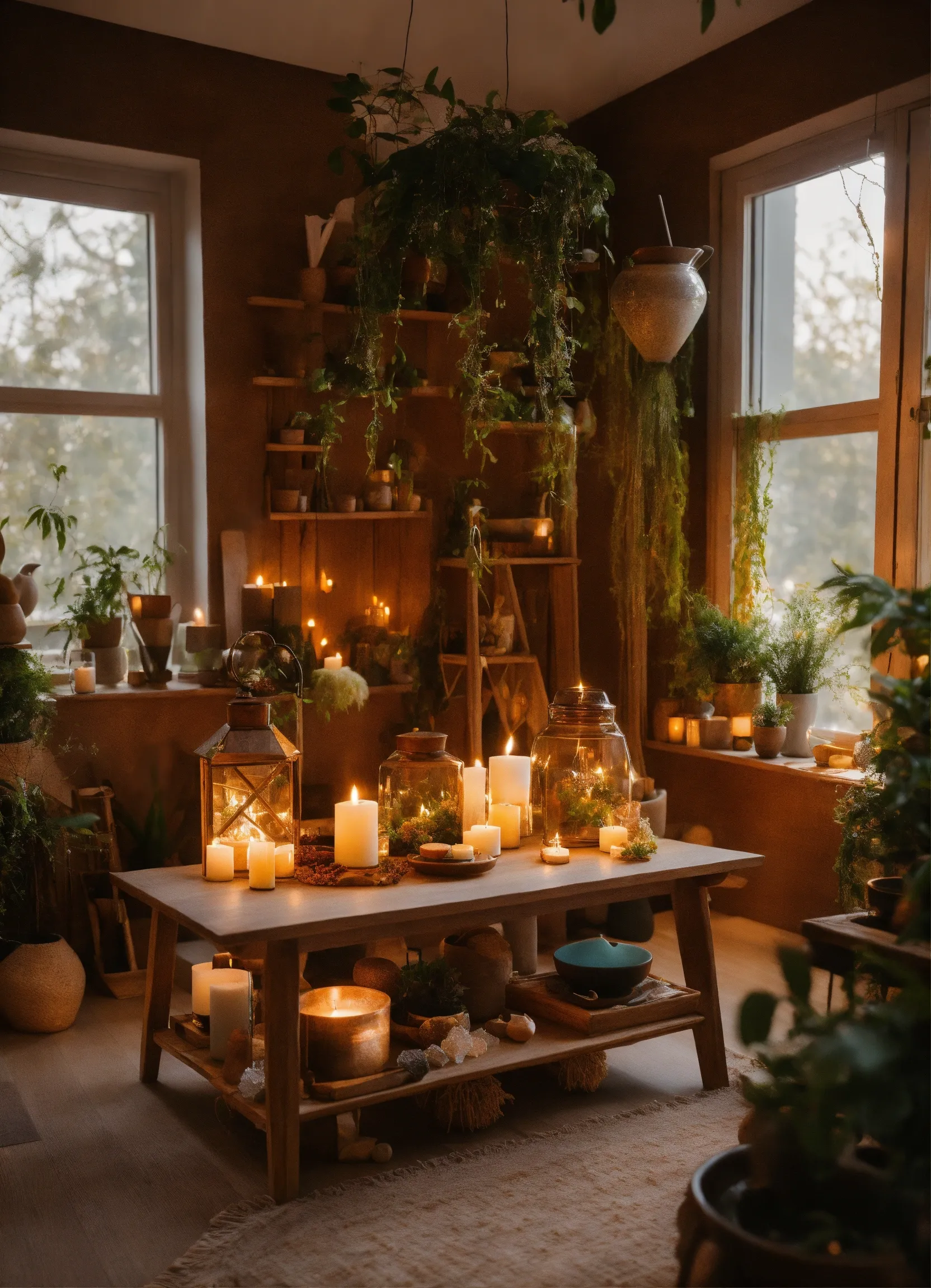Window sill transformed into a small plant and meditation area